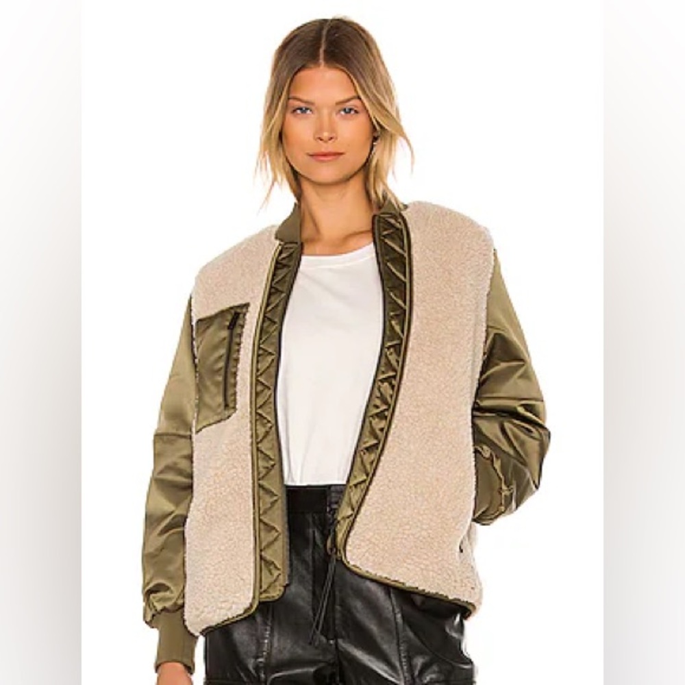 All Saints Suri Olive and Cream Bomber Jacket